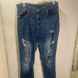Distressed Skinny Jeans in Deep Blue